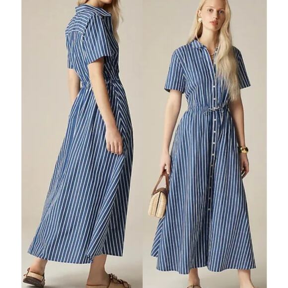 J.Crew | NWOT Cerise shirtdress in striped poplin in Deep Sea Stripes | Sz 2 - Picture 1 of 10